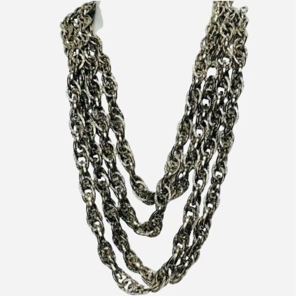 Vintage Long Silver Tone Granulation Chain Link Layered Women’s Necklace  60” - Picture 1 of 7